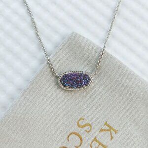 Kendra Scott Silver Multicolor Drusy Elisa Necklace NEW